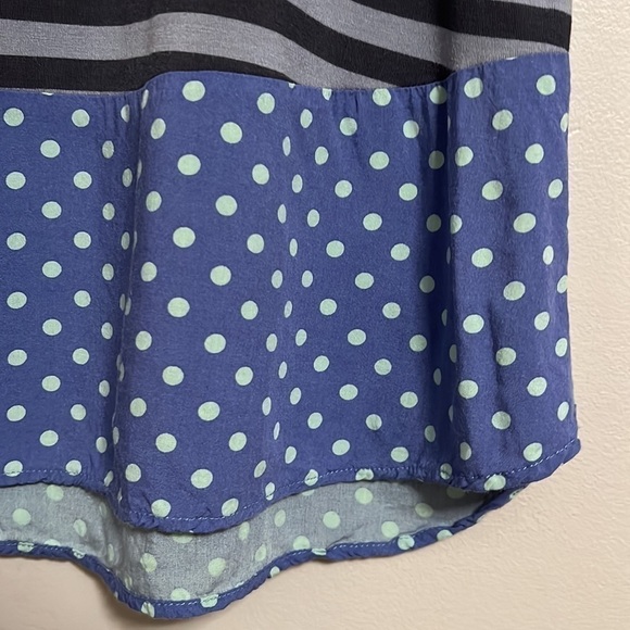 Matilda Jane Size M Top Blue Gray Stripe Polka Dot Let's Get Lost Peplum. - Picture 6 of 11